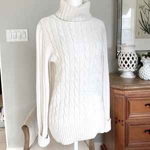 J Crew cable knit turtleneck sweater.